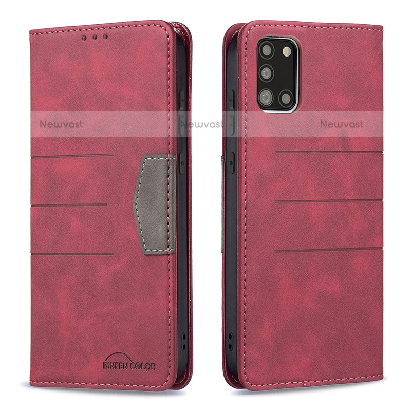 Leather Case Stands Flip Cover Holder B01F for Samsung Galaxy A31 Red