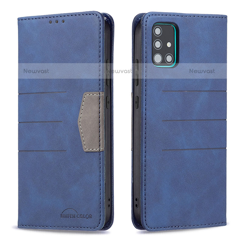 Leather Case Stands Flip Cover Holder B01F for Samsung Galaxy A51 4G Blue
