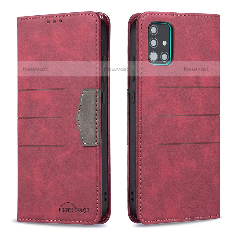 Leather Case Stands Flip Cover Holder B01F for Samsung Galaxy A51 4G Red
