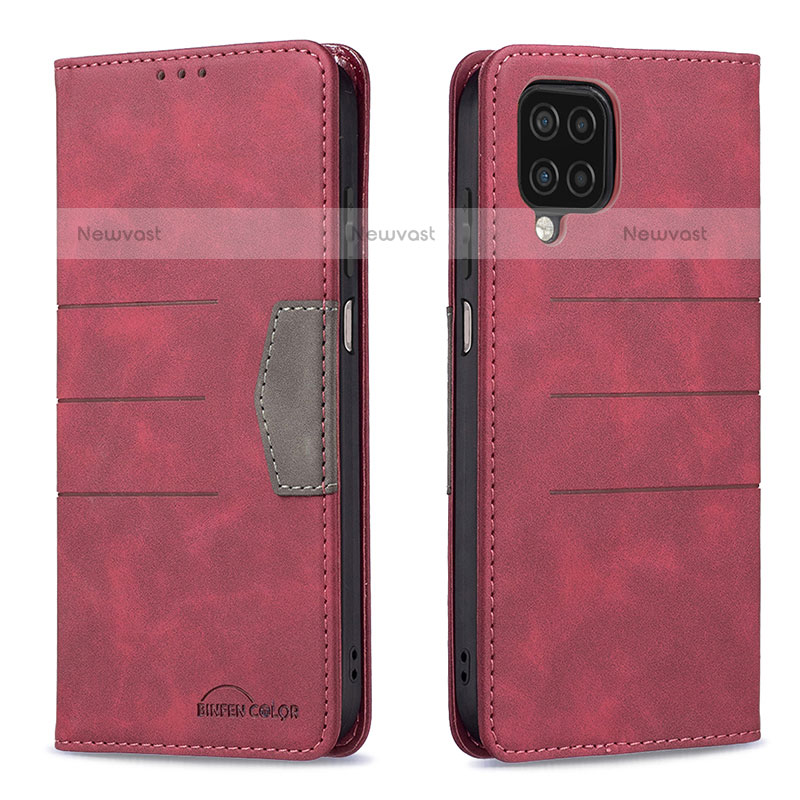 Leather Case Stands Flip Cover Holder B01F for Samsung Galaxy F12 Red