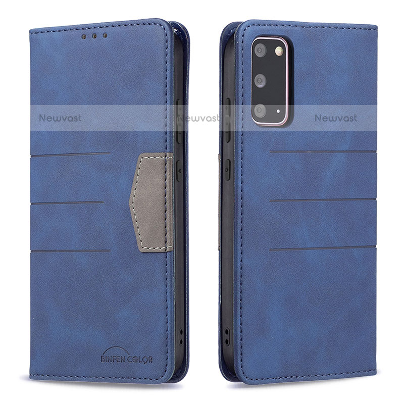 Leather Case Stands Flip Cover Holder B01F for Samsung Galaxy S20 Blue
