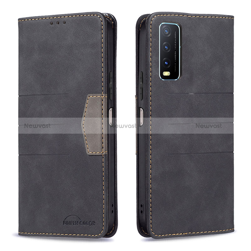 Leather Case Stands Flip Cover Holder B01F for Vivo Y11s Black