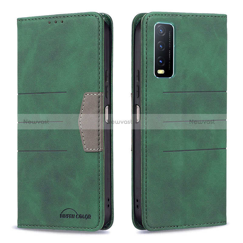 Leather Case Stands Flip Cover Holder B01F for Vivo Y11s Green