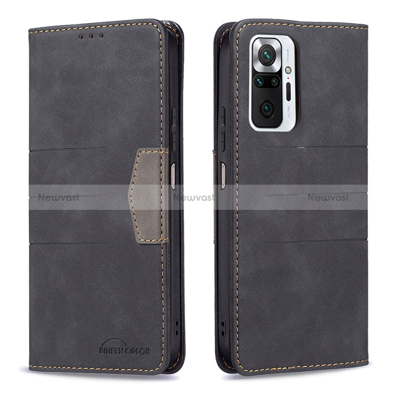 Leather Case Stands Flip Cover Holder B01F for Xiaomi Redmi Note 10 Pro 4G Black