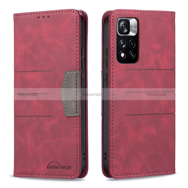 Leather Case Stands Flip Cover Holder B01F for Xiaomi Redmi Note 11 Pro+ Plus 5G Red