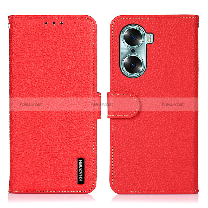 Leather Case Stands Flip Cover Holder B01H for Huawei Honor 60 Pro 5G Red