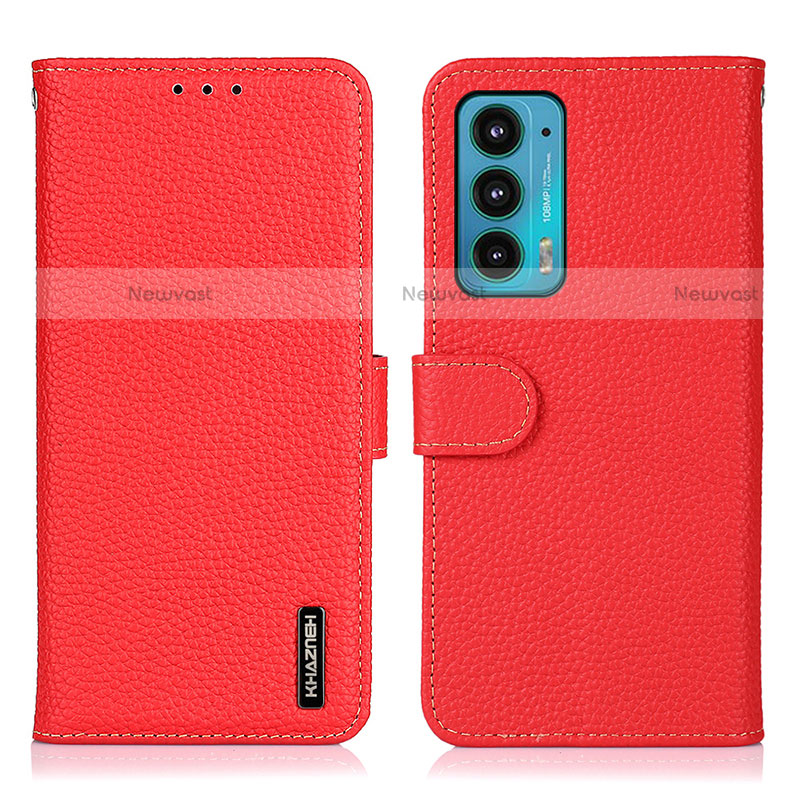 Leather Case Stands Flip Cover Holder B01H for Motorola Moto Edge 20 5G Red