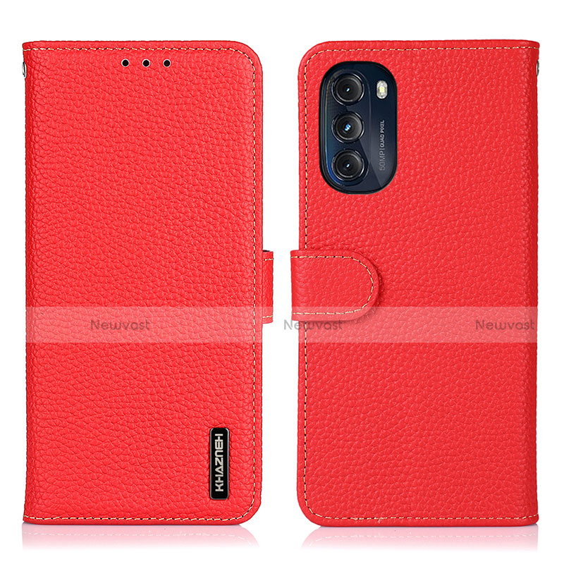 Leather Case Stands Flip Cover Holder B01H for Motorola Moto G 5G (2022) Red
