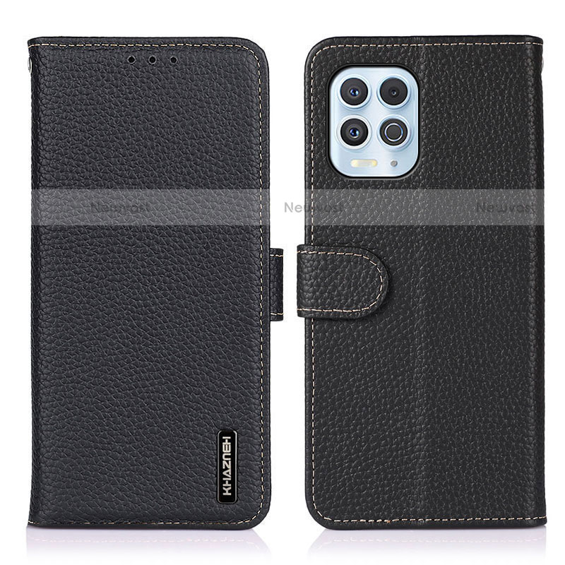 Leather Case Stands Flip Cover Holder B01H for Motorola Moto G100 5G Black