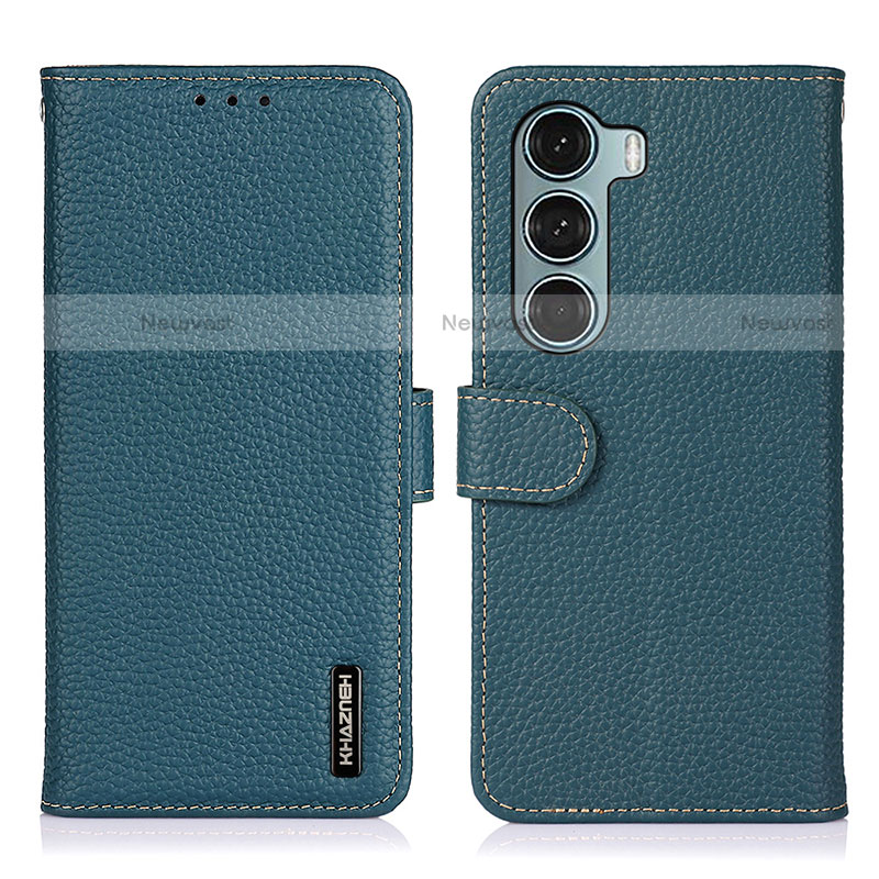 Leather Case Stands Flip Cover Holder B01H for Motorola Moto G200 5G Green
