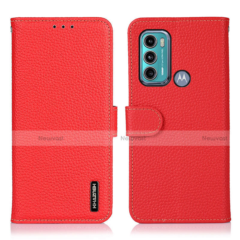 Leather Case Stands Flip Cover Holder B01H for Motorola Moto G40 Fusion Red