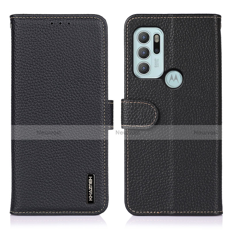Leather Case Stands Flip Cover Holder B01H for Motorola Moto G60s Black