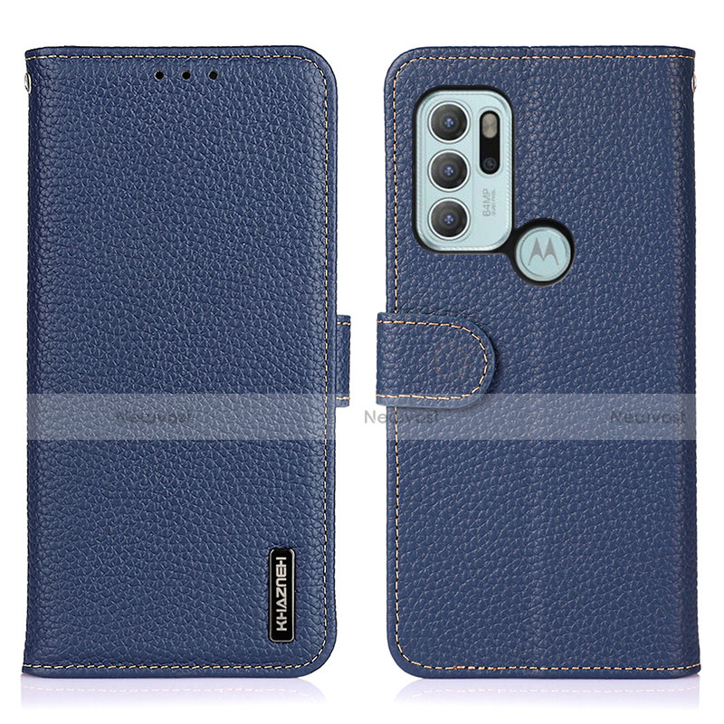 Leather Case Stands Flip Cover Holder B01H for Motorola Moto G60s Blue