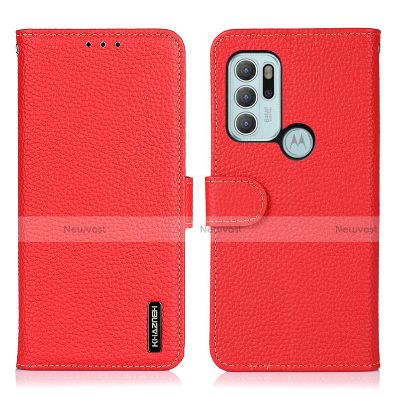 Leather Case Stands Flip Cover Holder B01H for Motorola Moto G60s Red