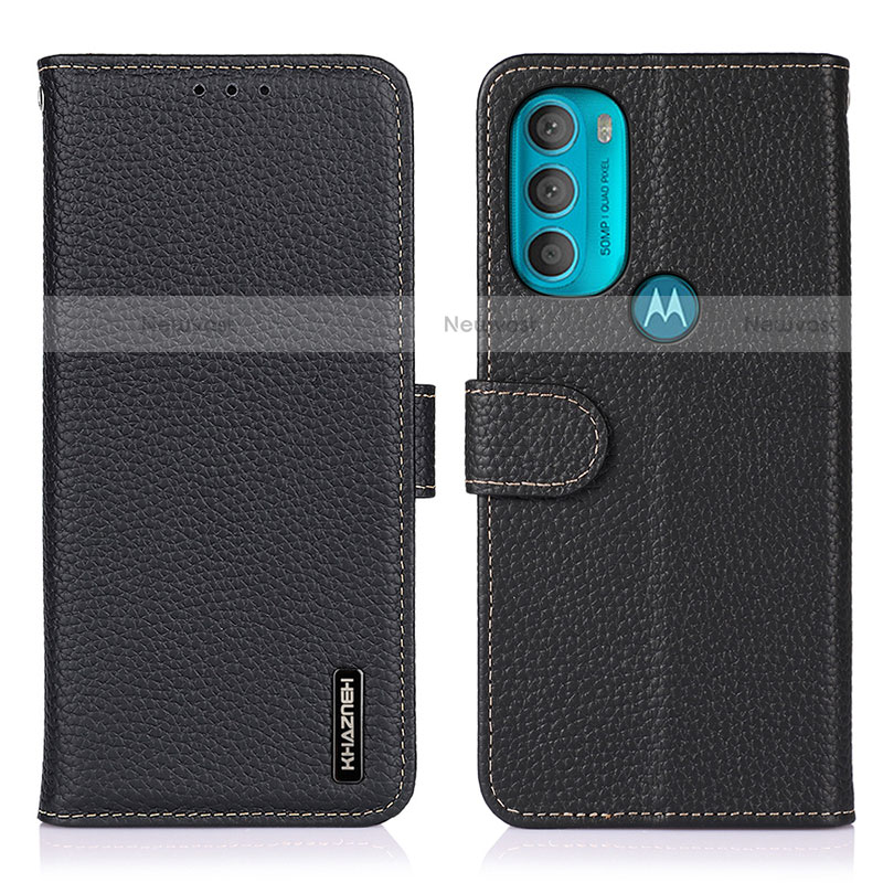 Leather Case Stands Flip Cover Holder B01H for Motorola Moto G71 5G Black