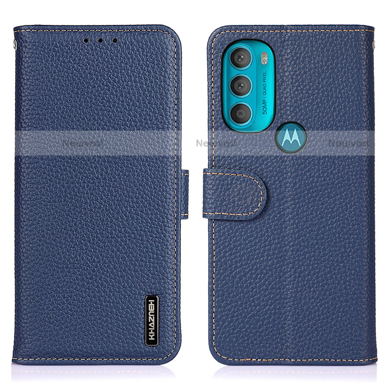 Leather Case Stands Flip Cover Holder B01H for Motorola Moto G71 5G Blue