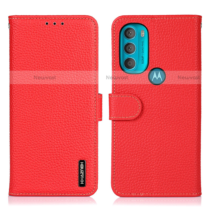 Leather Case Stands Flip Cover Holder B01H for Motorola Moto G71 5G Red