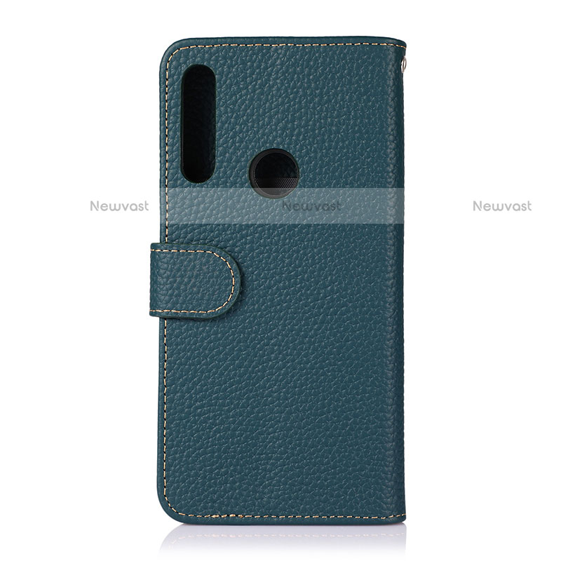 Leather Case Stands Flip Cover Holder B01H for Motorola Moto One Fusion Plus Green