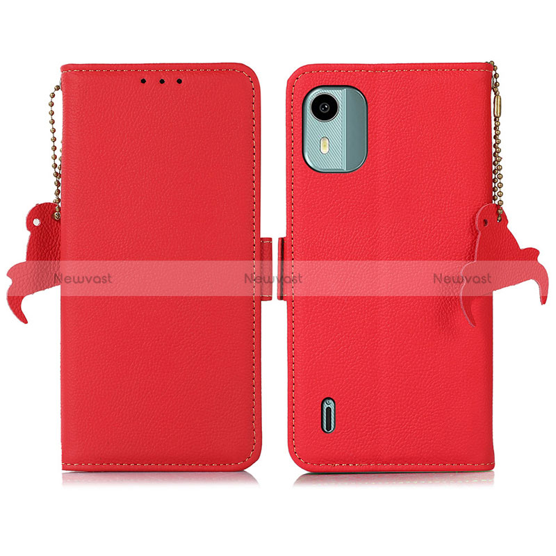 Leather Case Stands Flip Cover Holder B01H for Nokia C12 Red