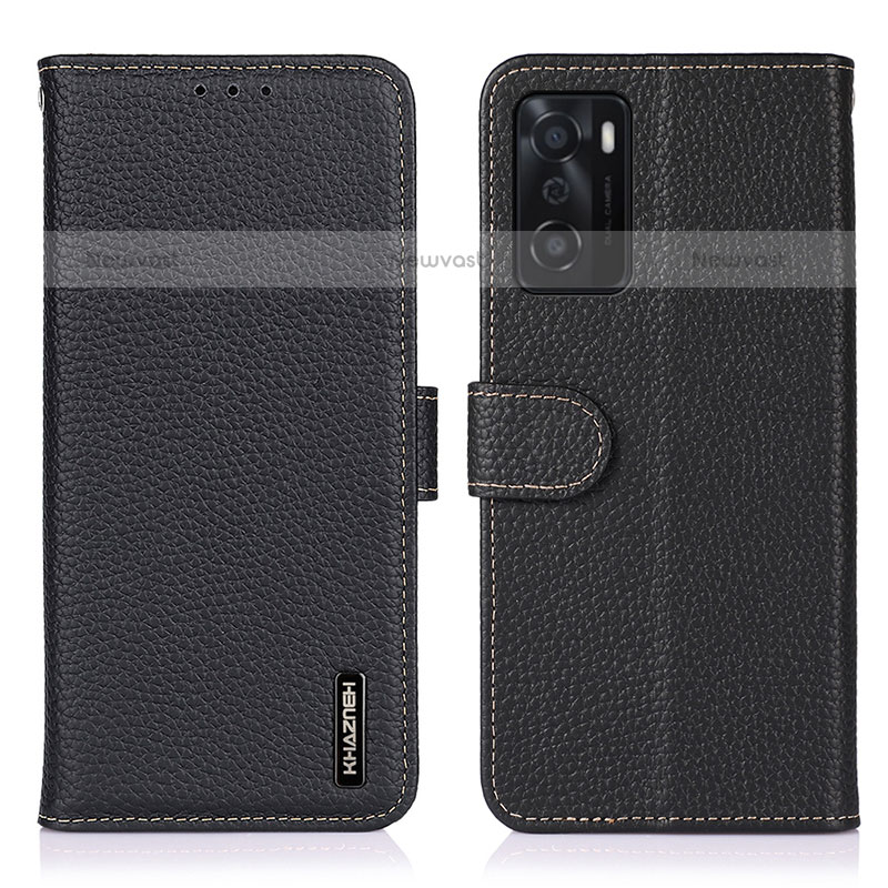 Leather Case Stands Flip Cover Holder B01H for Oppo A55S 5G Black