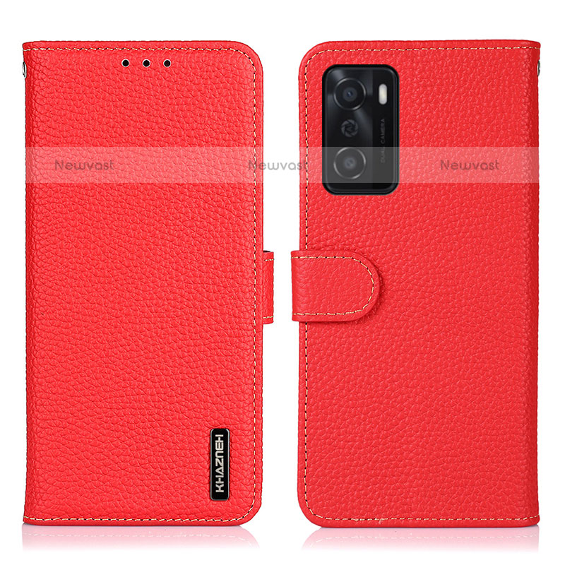 Leather Case Stands Flip Cover Holder B01H for Oppo A55S 5G Red