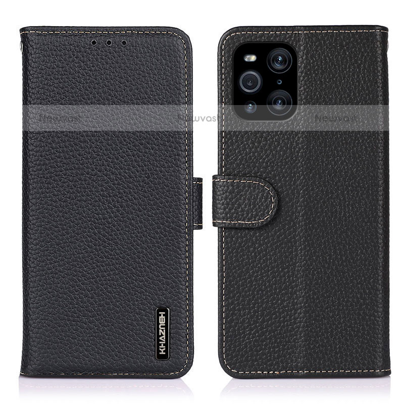 Leather Case Stands Flip Cover Holder B01H for Oppo Find X3 Pro 5G Black