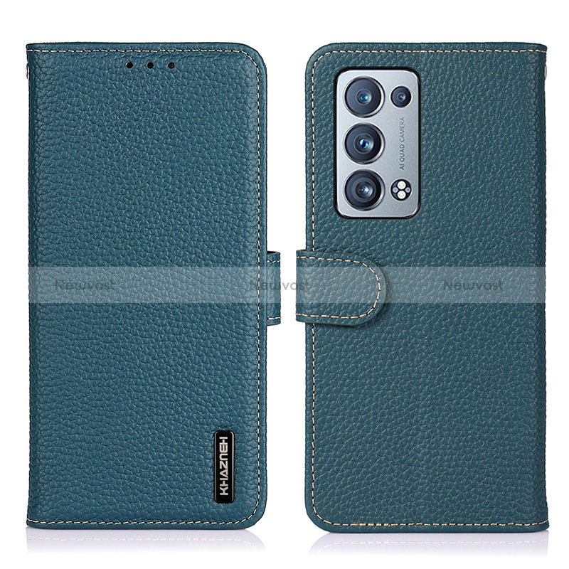 Leather Case Stands Flip Cover Holder B01H for Oppo Reno6 Pro 5G Green