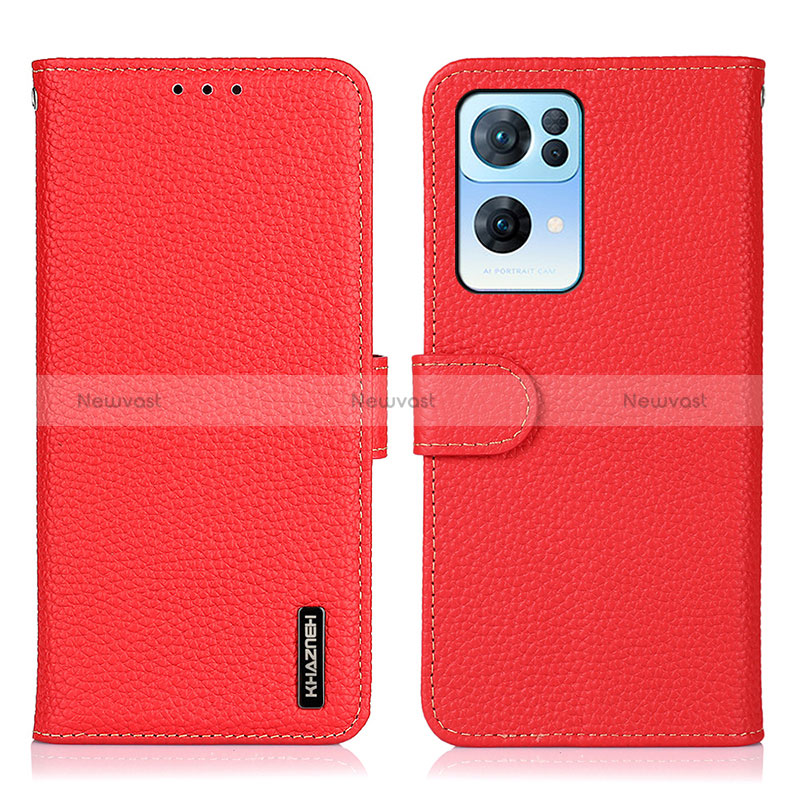 Leather Case Stands Flip Cover Holder B01H for Oppo Reno7 Pro 5G Red