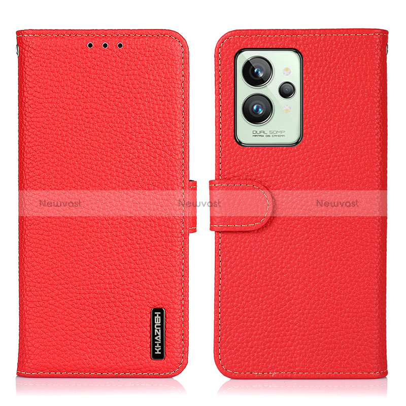 Leather Case Stands Flip Cover Holder B01H for Realme GT2 Pro 5G Red