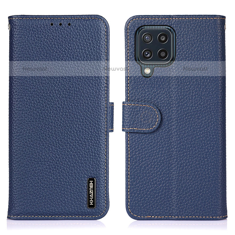 Leather Case Stands Flip Cover Holder B01H for Samsung Galaxy M32 4G Blue