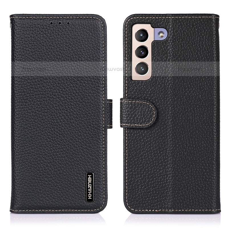 Leather Case Stands Flip Cover Holder B01H for Samsung Galaxy S21 5G Black