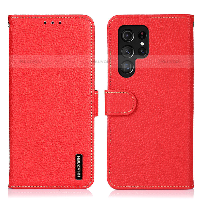 Leather Case Stands Flip Cover Holder B01H for Samsung Galaxy S21 Ultra 5G Red