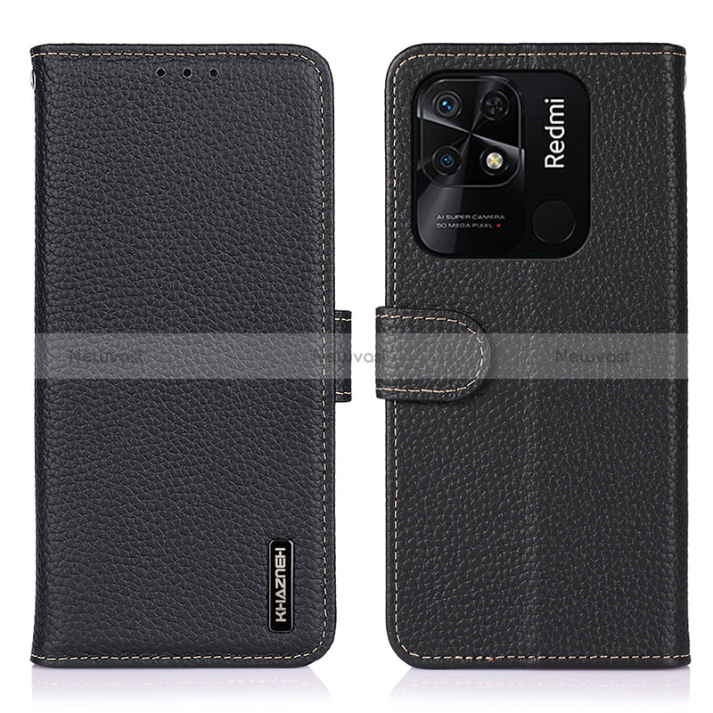 Leather Case Stands Flip Cover Holder B01H for Xiaomi Redmi 10C 4G Black