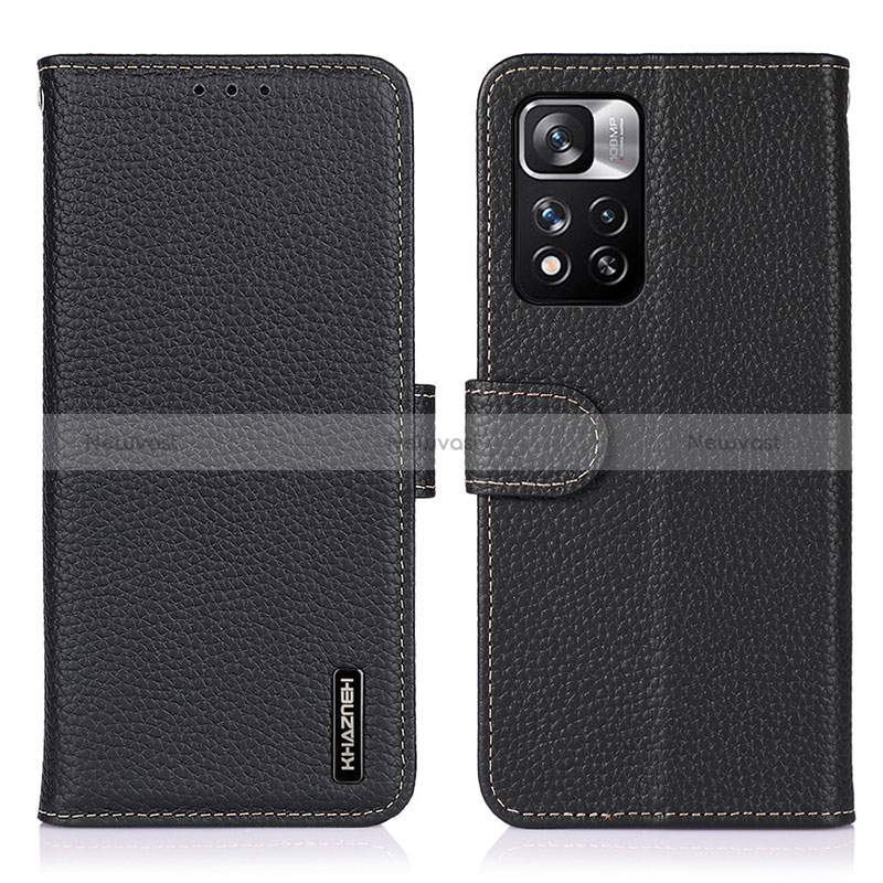 Leather Case Stands Flip Cover Holder B01H for Xiaomi Redmi Note 11 Pro+ Plus 5G Black