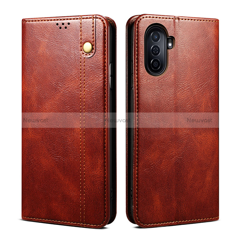Leather Case Stands Flip Cover Holder B01S for Huawei Nova Y70 Brown