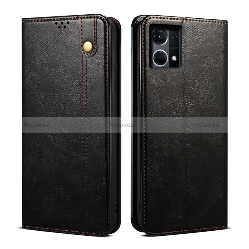 Leather Case Stands Flip Cover Holder B01S for Oppo Reno7 4G Black