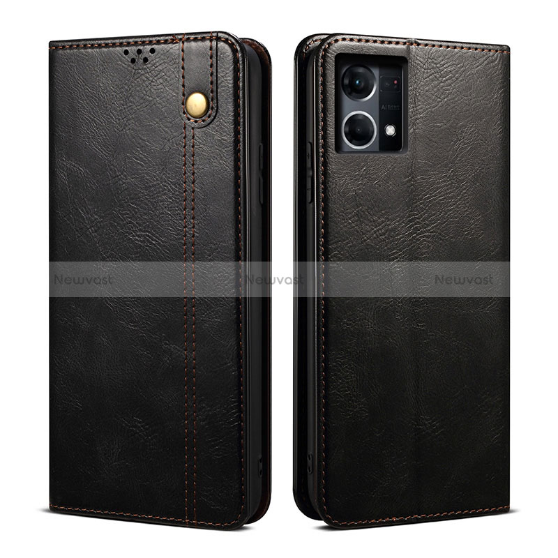 Leather Case Stands Flip Cover Holder B01S for Oppo Reno8 4G Black