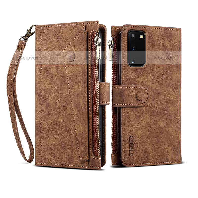 Leather Case Stands Flip Cover Holder B01S for Samsung Galaxy S20 5G Brown