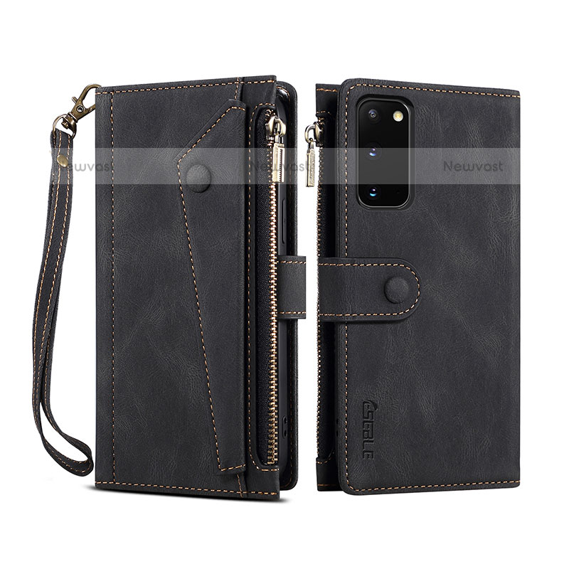 Leather Case Stands Flip Cover Holder B01S for Samsung Galaxy S20 Black