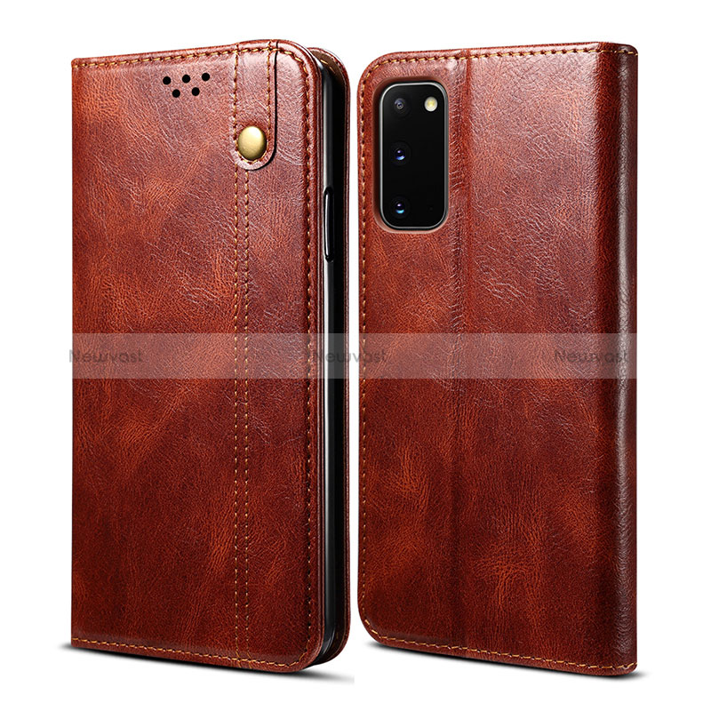 Leather Case Stands Flip Cover Holder B01S for Samsung Galaxy S20 Lite 5G Brown