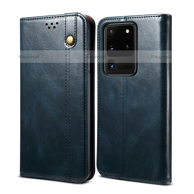 Leather Case Stands Flip Cover Holder B01S for Samsung Galaxy S20 Ultra 5G Blue