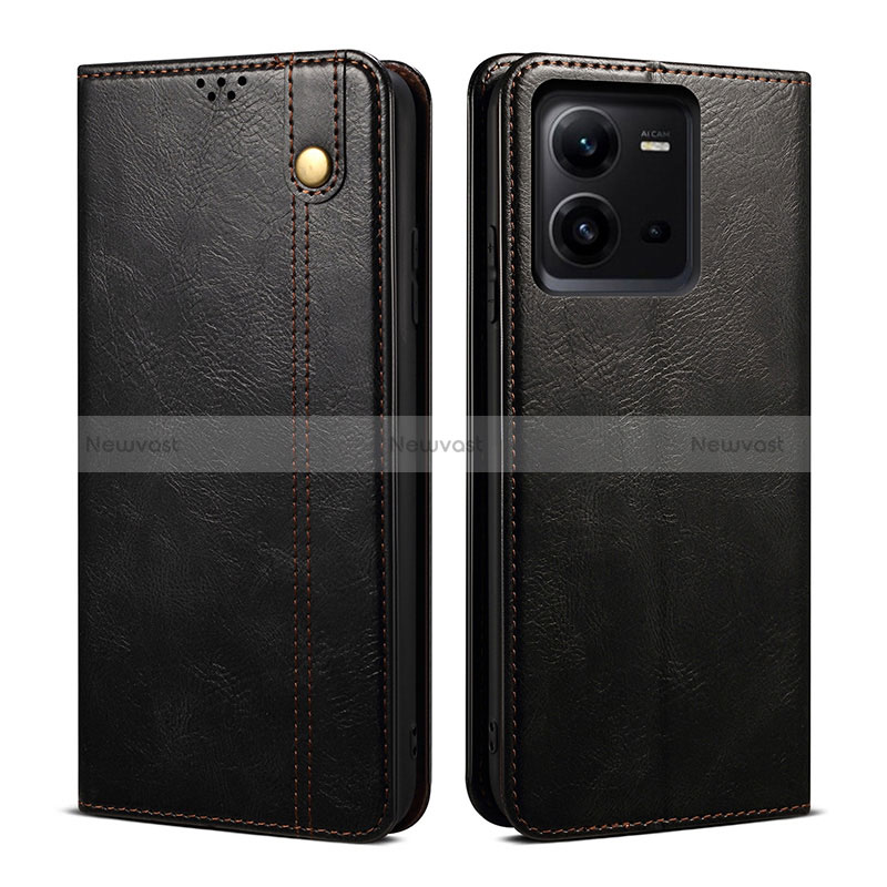 Leather Case Stands Flip Cover Holder B01S for Vivo X80 Lite 5G Black