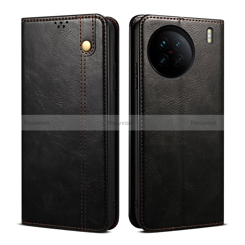 Leather Case Stands Flip Cover Holder B01S for Vivo X90 5G Black