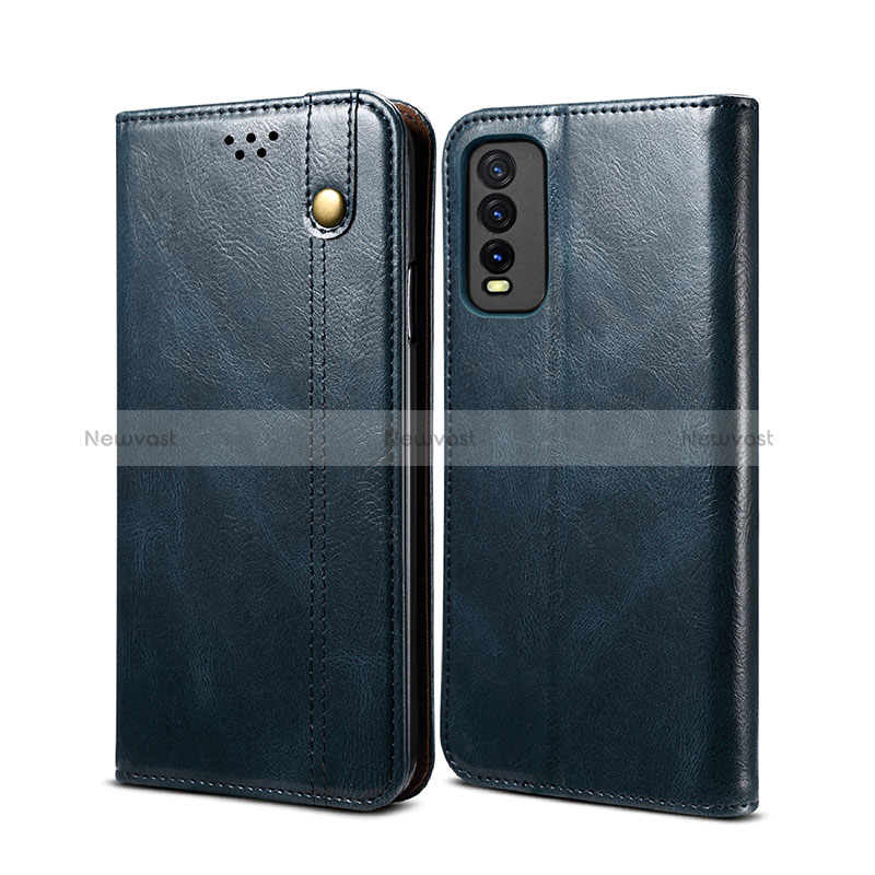 Leather Case Stands Flip Cover Holder B01S for Vivo Y11s Blue