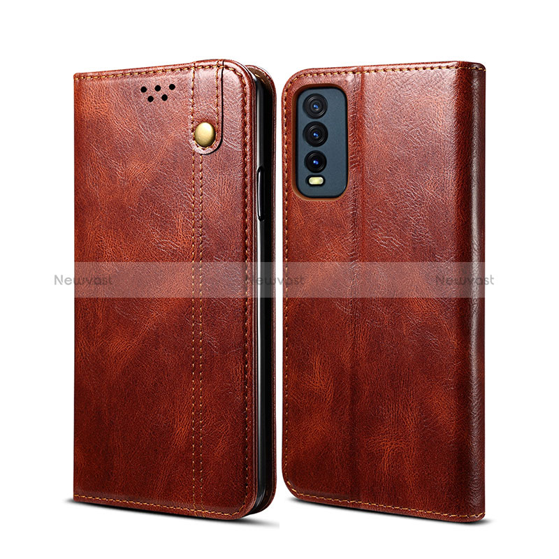 Leather Case Stands Flip Cover Holder B01S for Vivo Y11s Brown