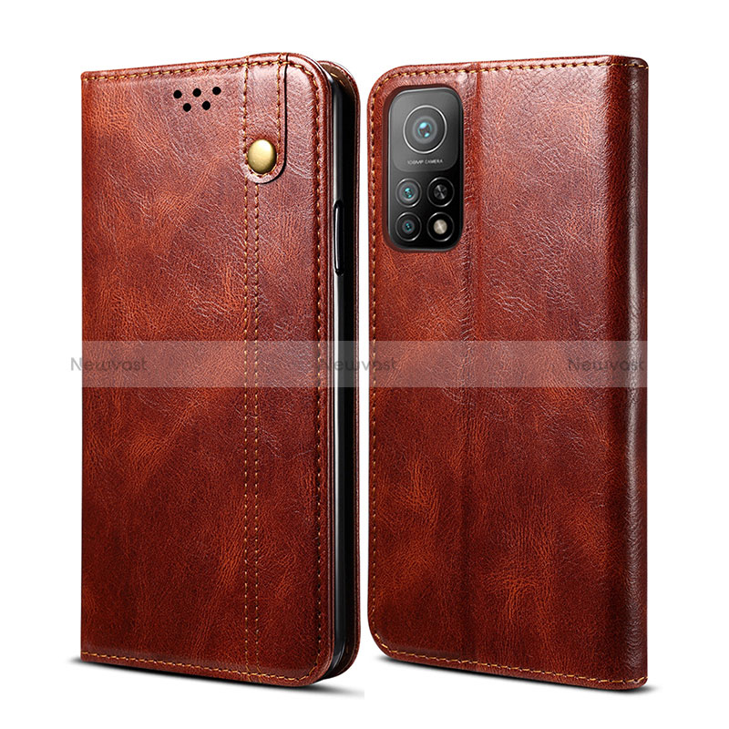 Leather Case Stands Flip Cover Holder B01S for Xiaomi Mi 10T Pro 5G Brown