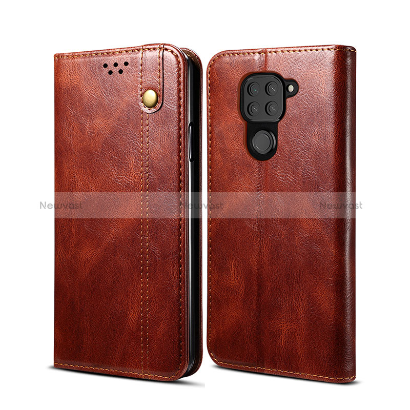 Leather Case Stands Flip Cover Holder B01S for Xiaomi Redmi Note 9 Brown