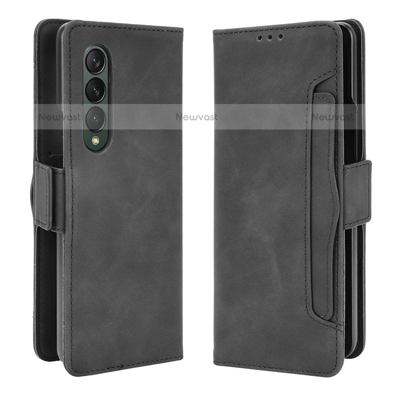 Leather Case Stands Flip Cover Holder B01Y for Samsung Galaxy Z Fold3 5G Black