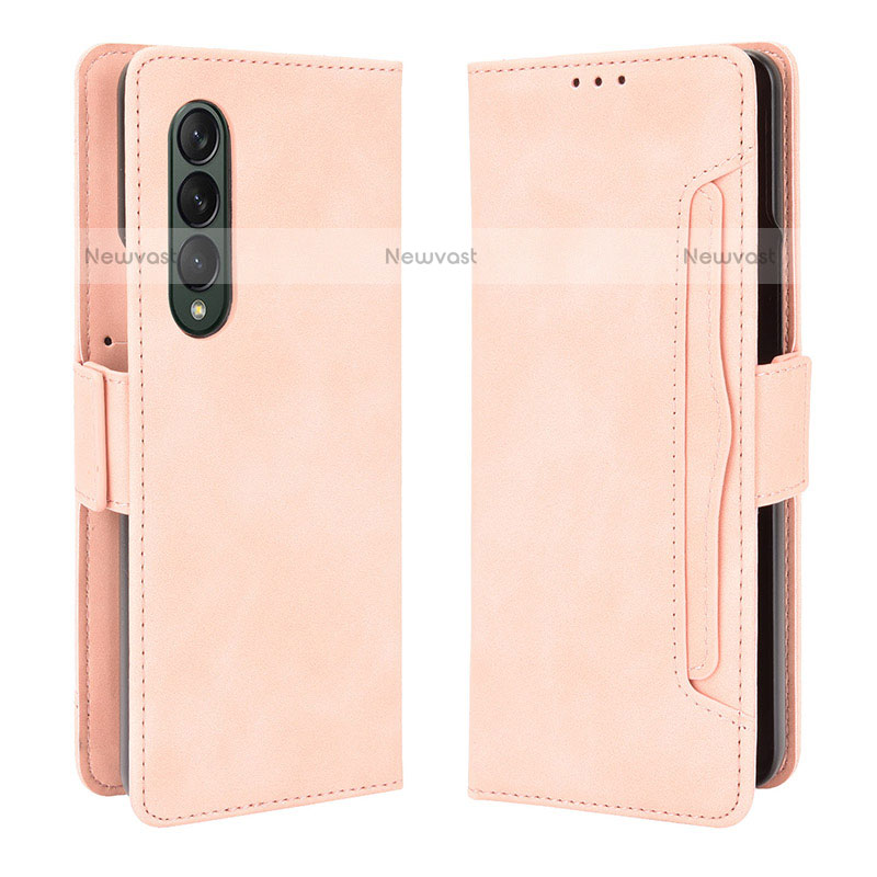 Leather Case Stands Flip Cover Holder B01Y for Samsung Galaxy Z Fold3 5G Pink