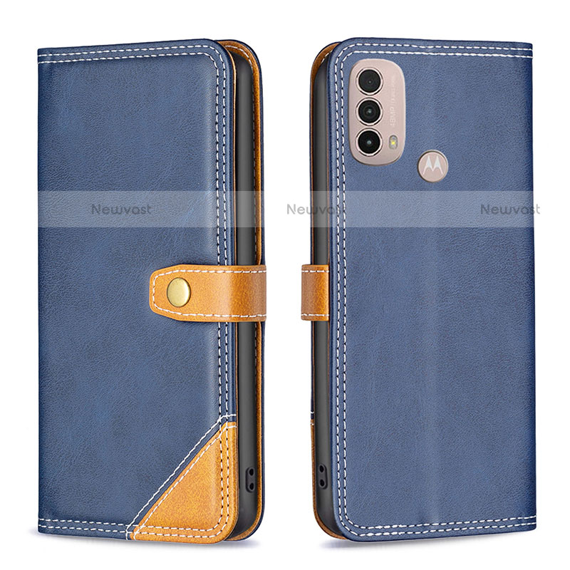 Leather Case Stands Flip Cover Holder B02F for Motorola Moto E20 Blue